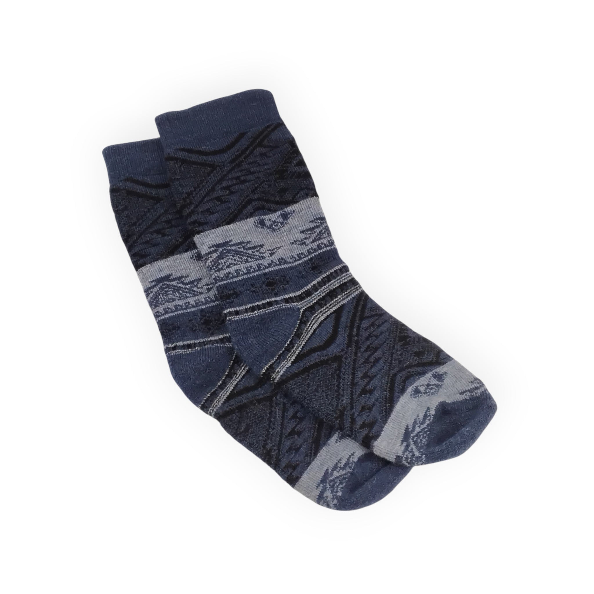 Blue Alpaca Socks with Geometric Design