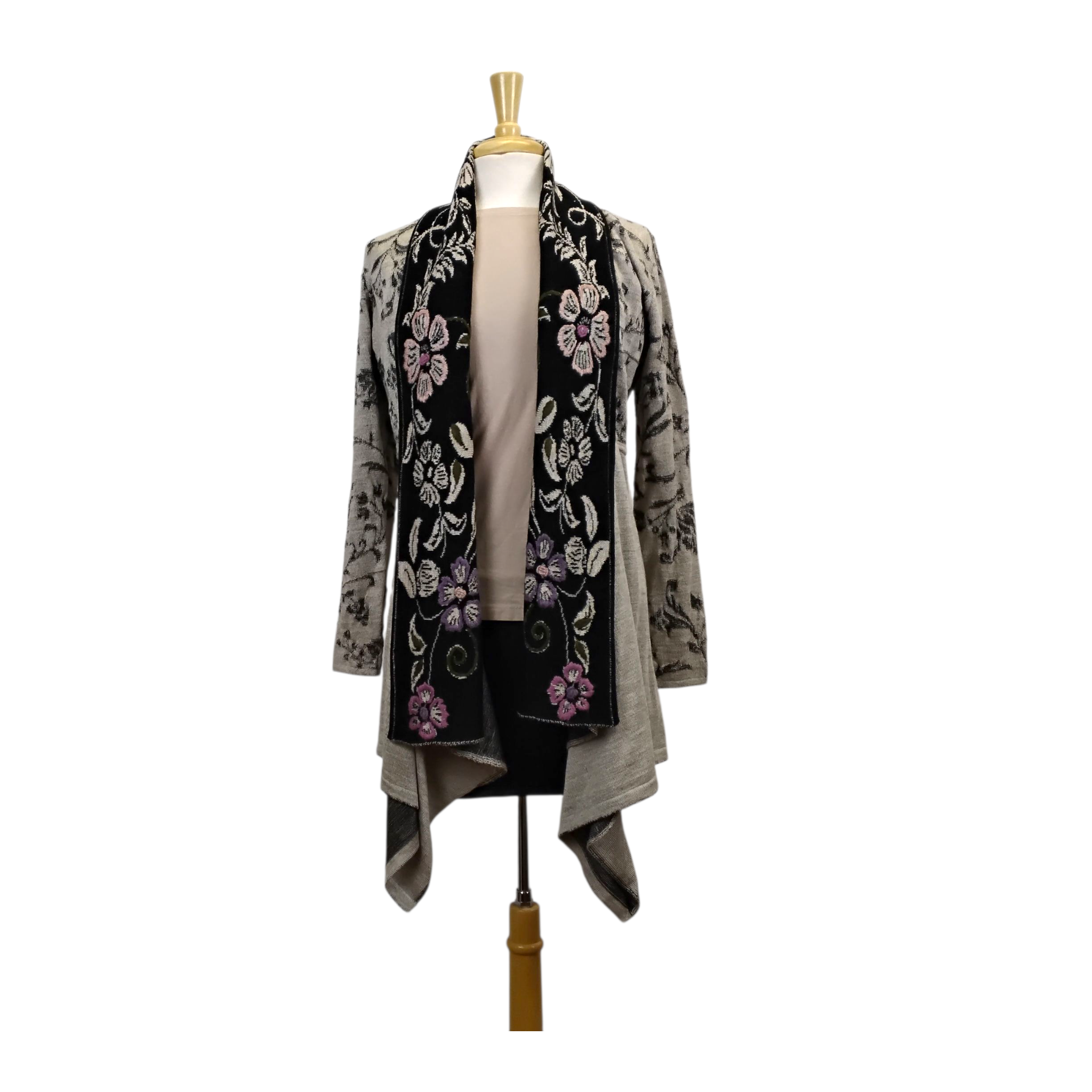 Fantasia Long Sweater with Embroidery and Brocade Designs