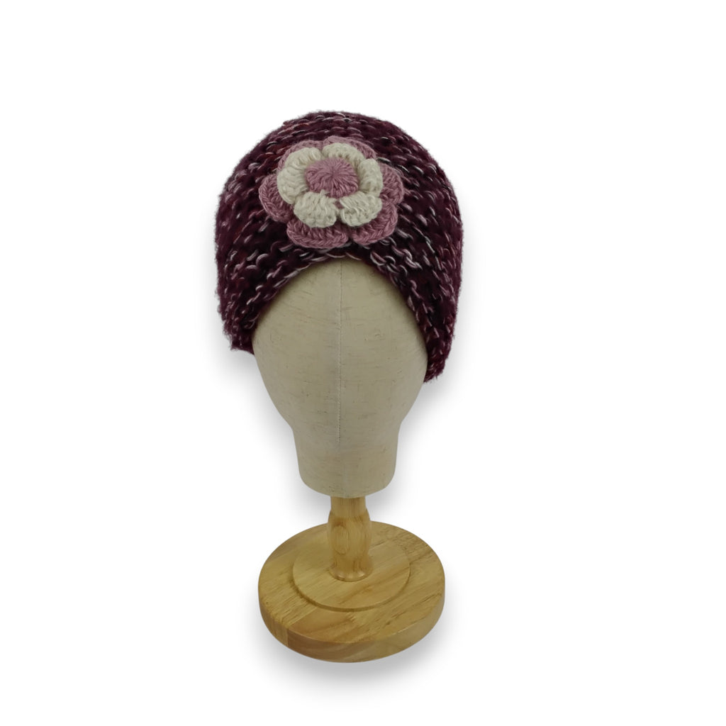 Alpaca Loosely Knit Hat Adorned with Crocheted Flower