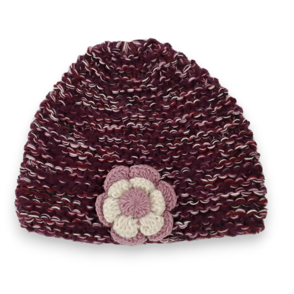Alpaca Loosely Knit Hat Adorned with Crocheted Flower