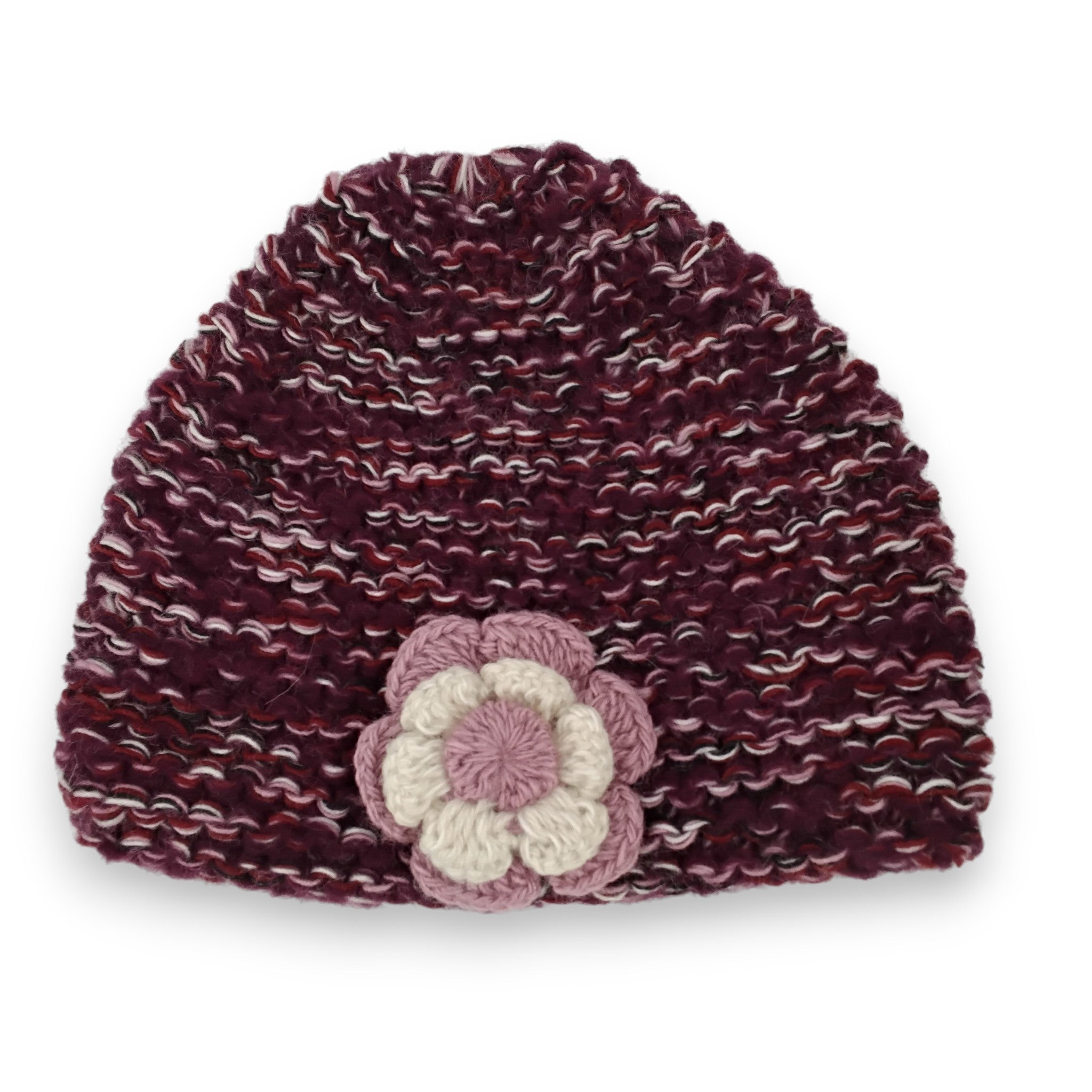 Alpaca Loosely Knit Hat Adorned with Crocheted Flower