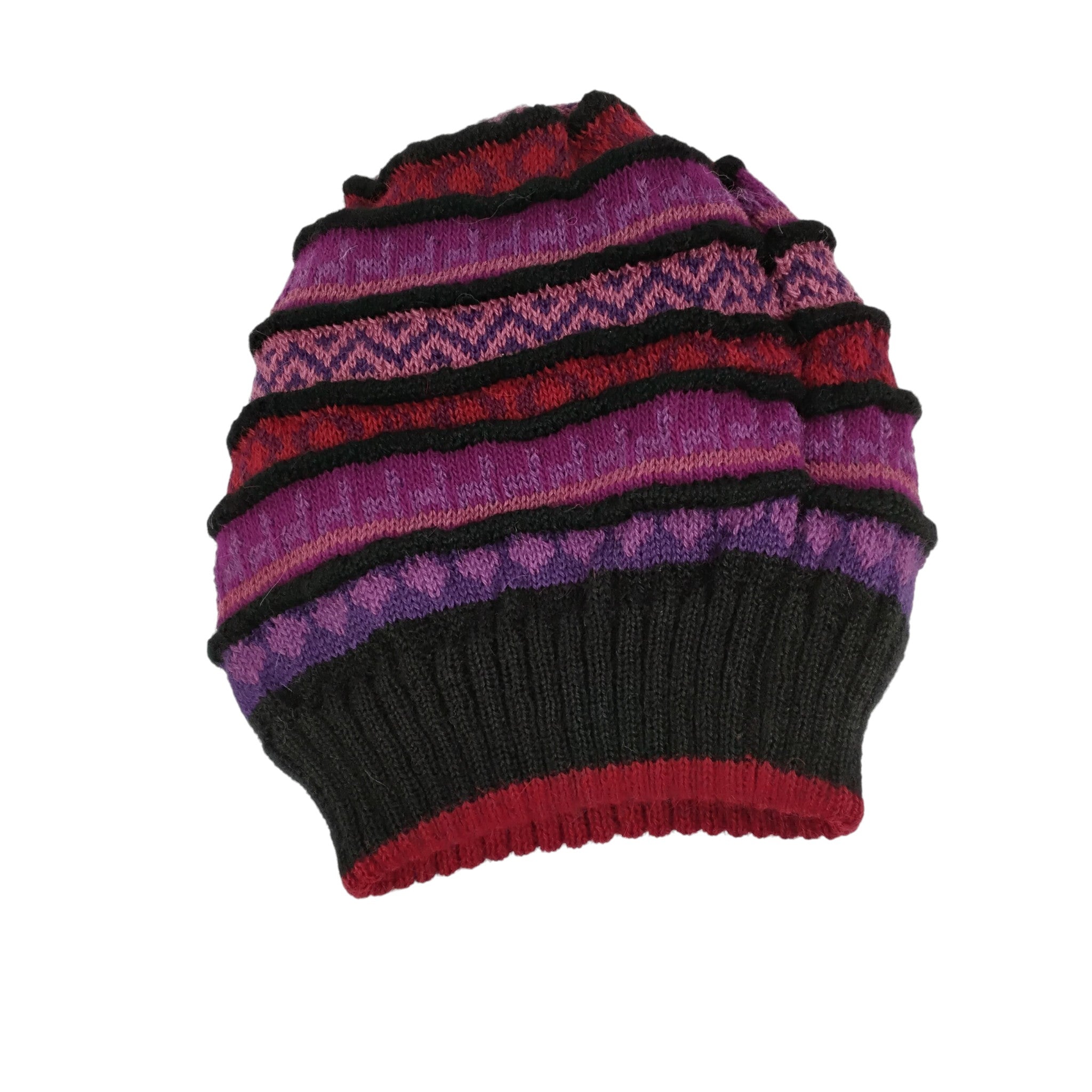 Amelia Alpaca Blend Hat with Fun Purple Patterned Stripes