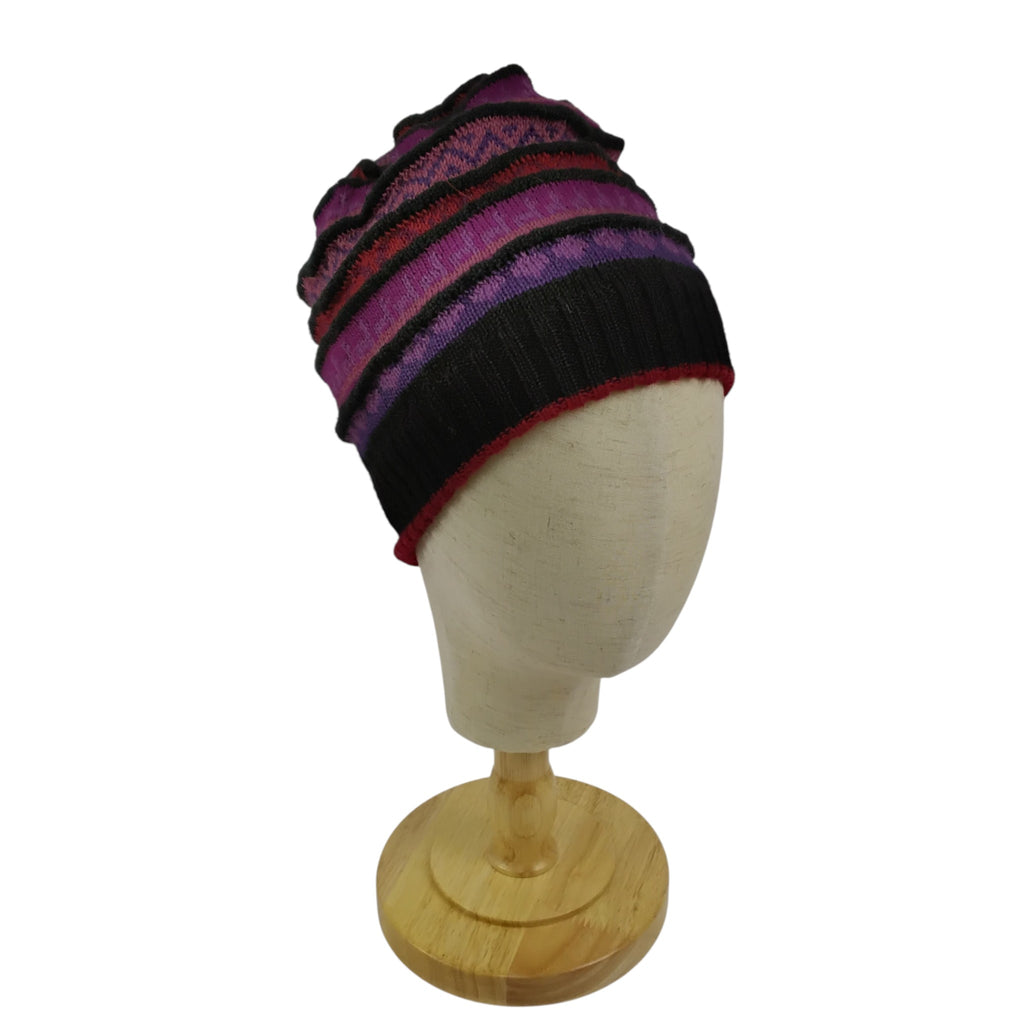 Amelia Alpaca Blend Hat with Fun Purple Patterned Stripes