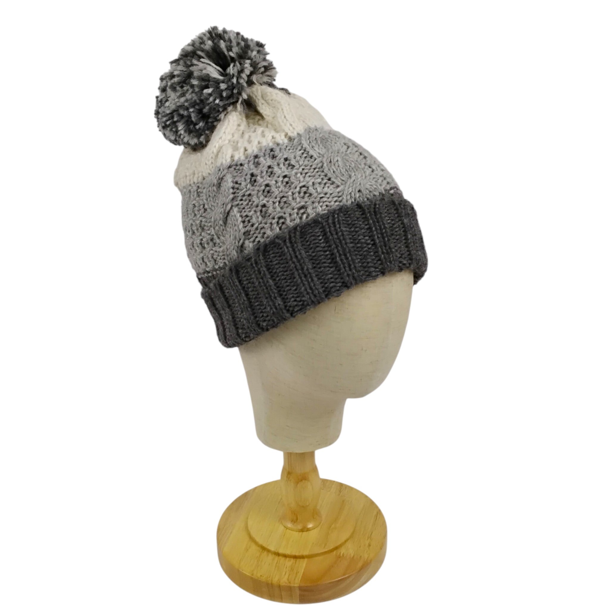 Alpaca Tricolor Knit Hat with Pom