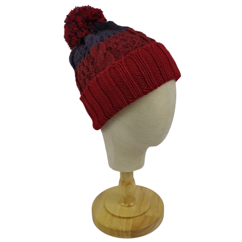 Alpaca Tricolor Knit Hat with Pom