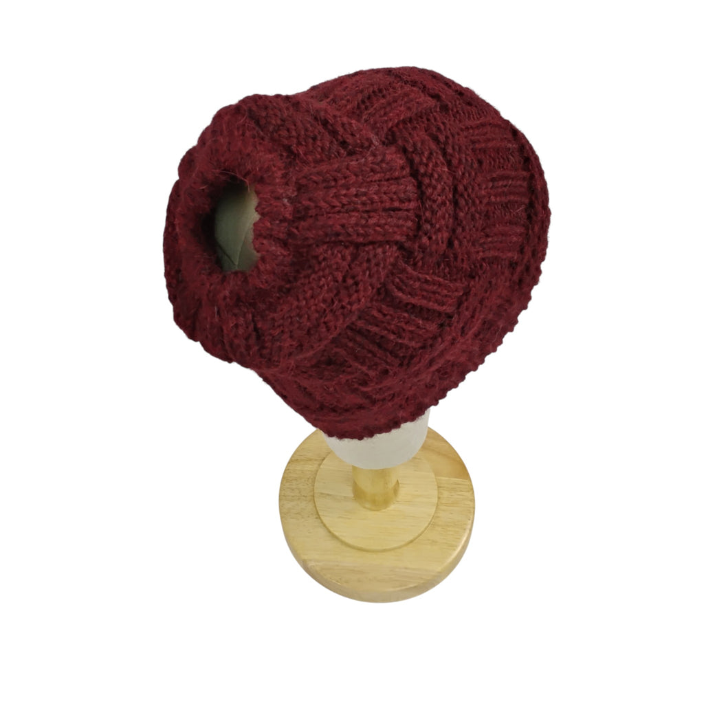 Basket Weave Knit Hat Ponytail Hat