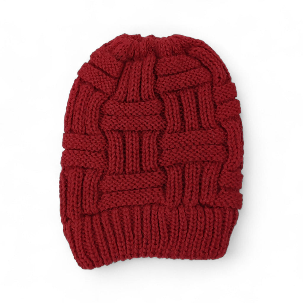 Basket Weave Knit Hat Ponytail Hat