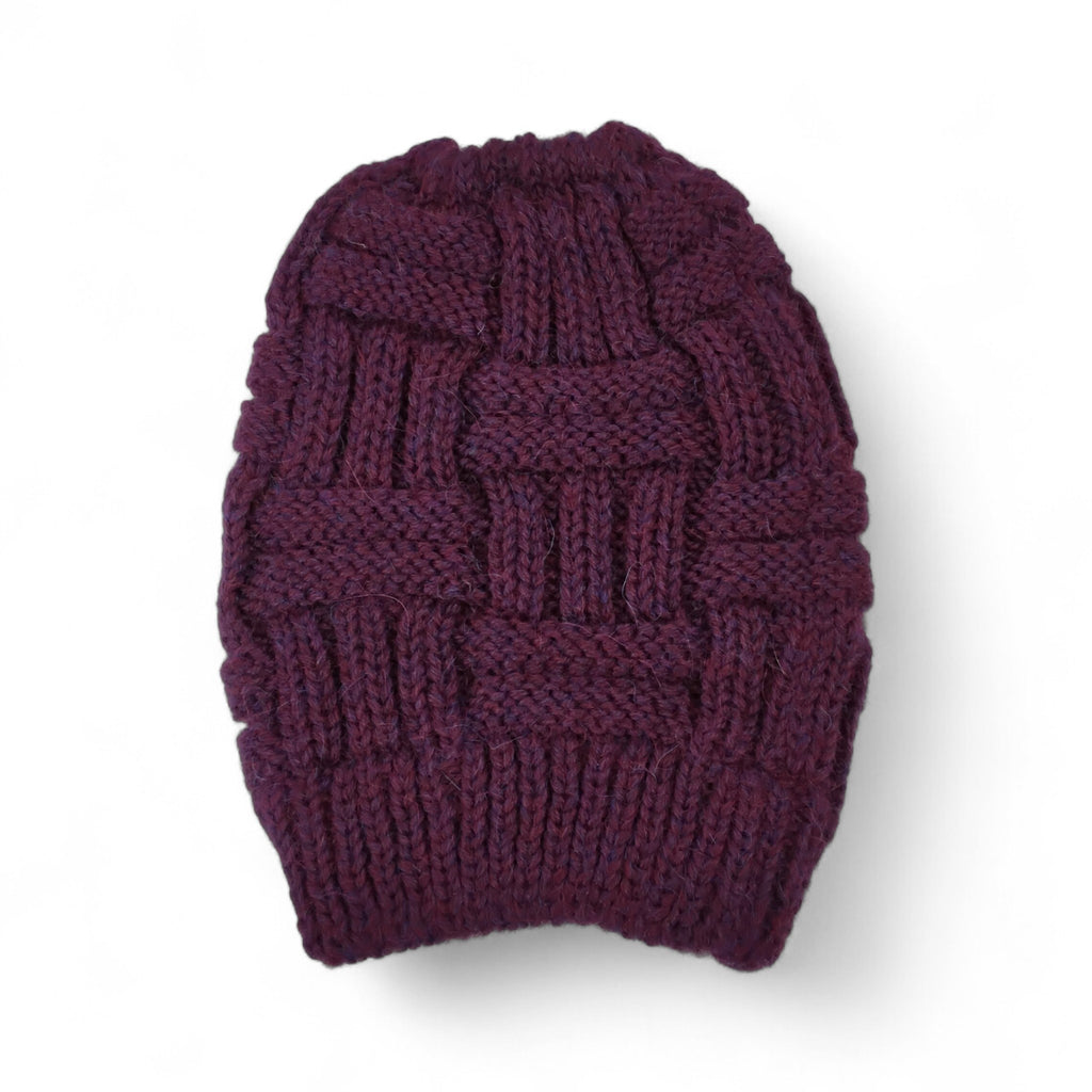 Basket Weave Knit Hat Ponytail Hat