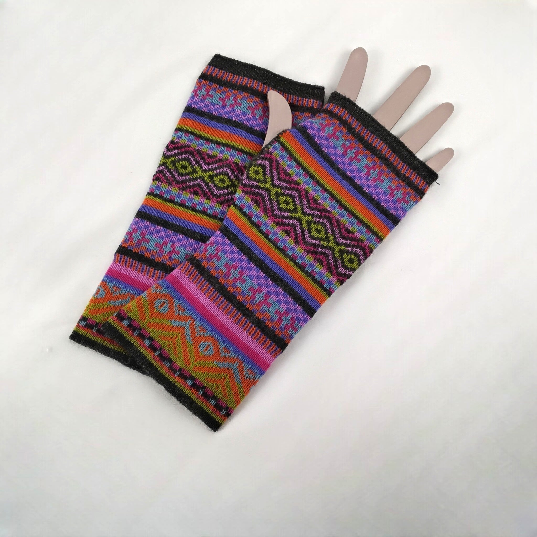 Multicolor Stripe Gauntlets / Fingerless Gloves