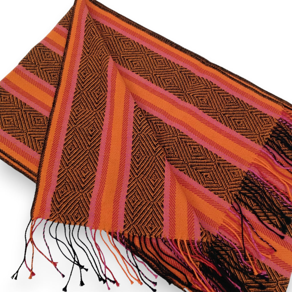 Baby Alpaca Geometric Design Striped Scarf