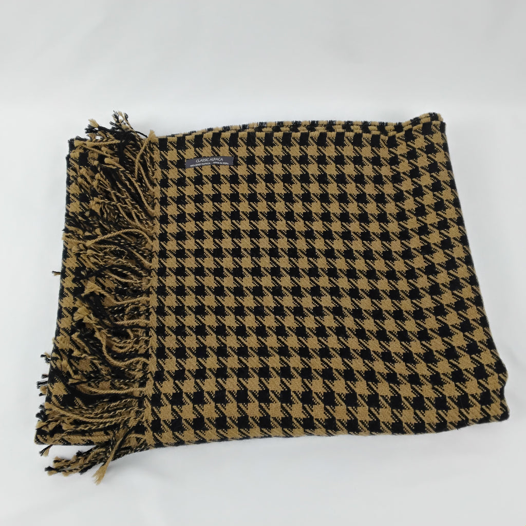 Houndstooth Check Tan / Black Baby Alpaca Throw