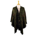 Sage/ Black Reversible Emerald Ruana with Floral Embroidery
