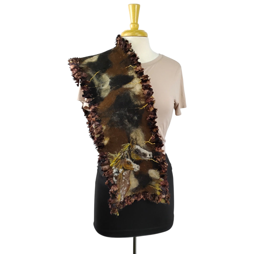 Handmade Felted Scarf with Horse and Foal