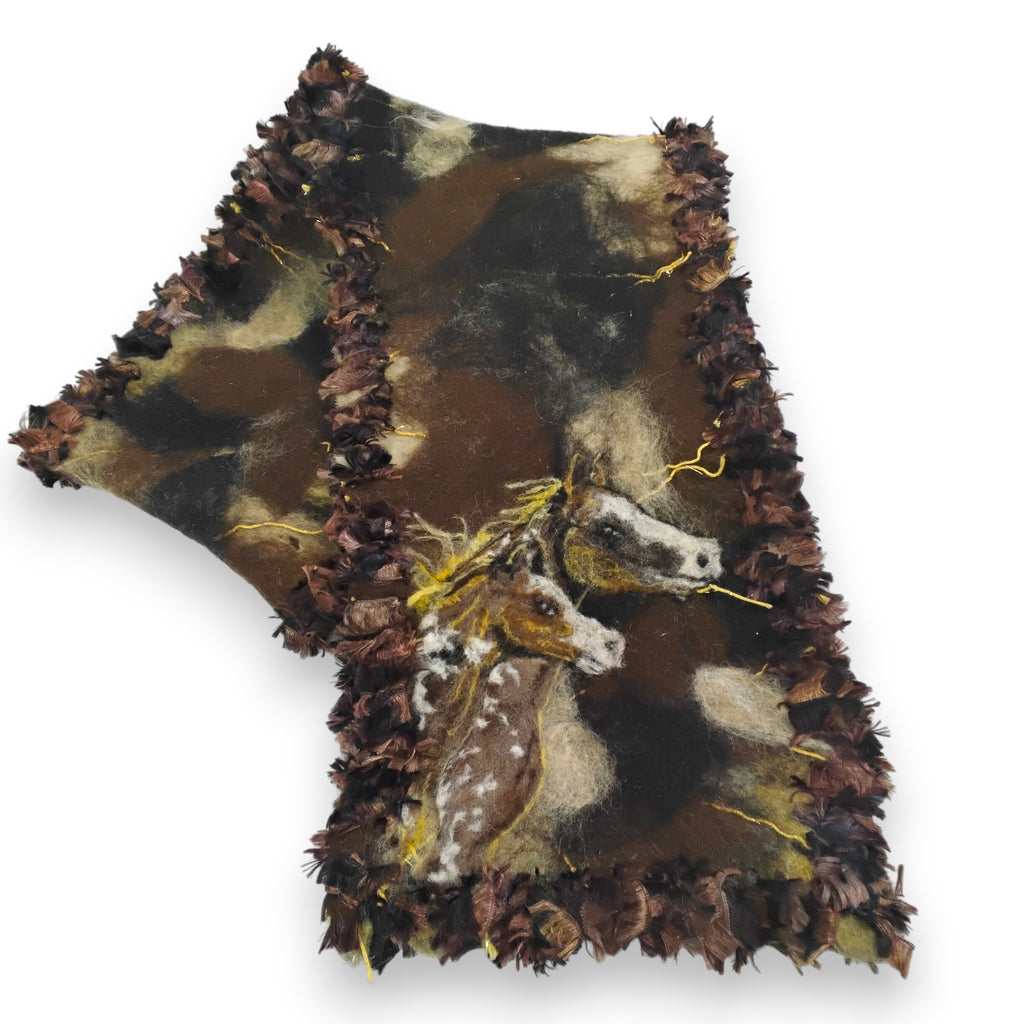 Handmade Felted Scarf with Horse and Foal