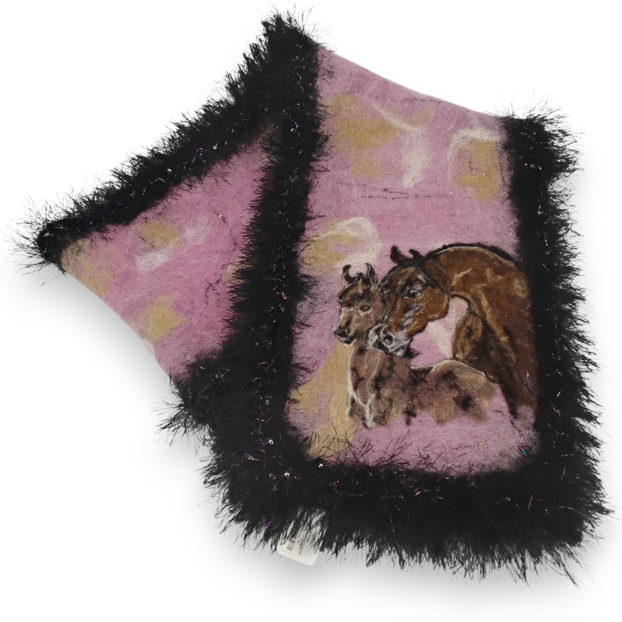 Handmade Felted Scarf with Horse and Foal