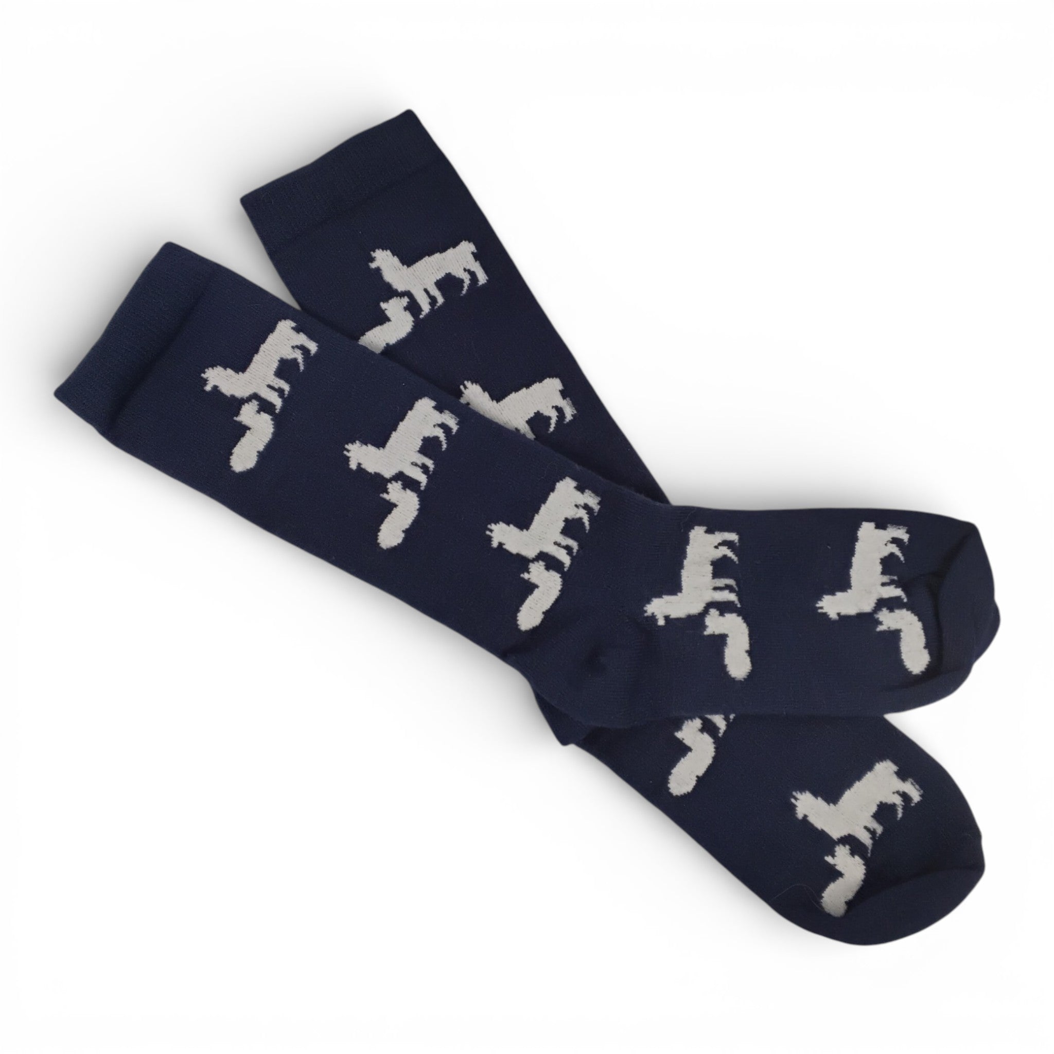 Navy socks with white alpaca designs 