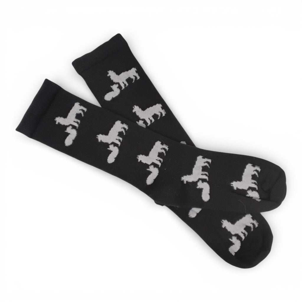 Black socks with white alpaca patterns