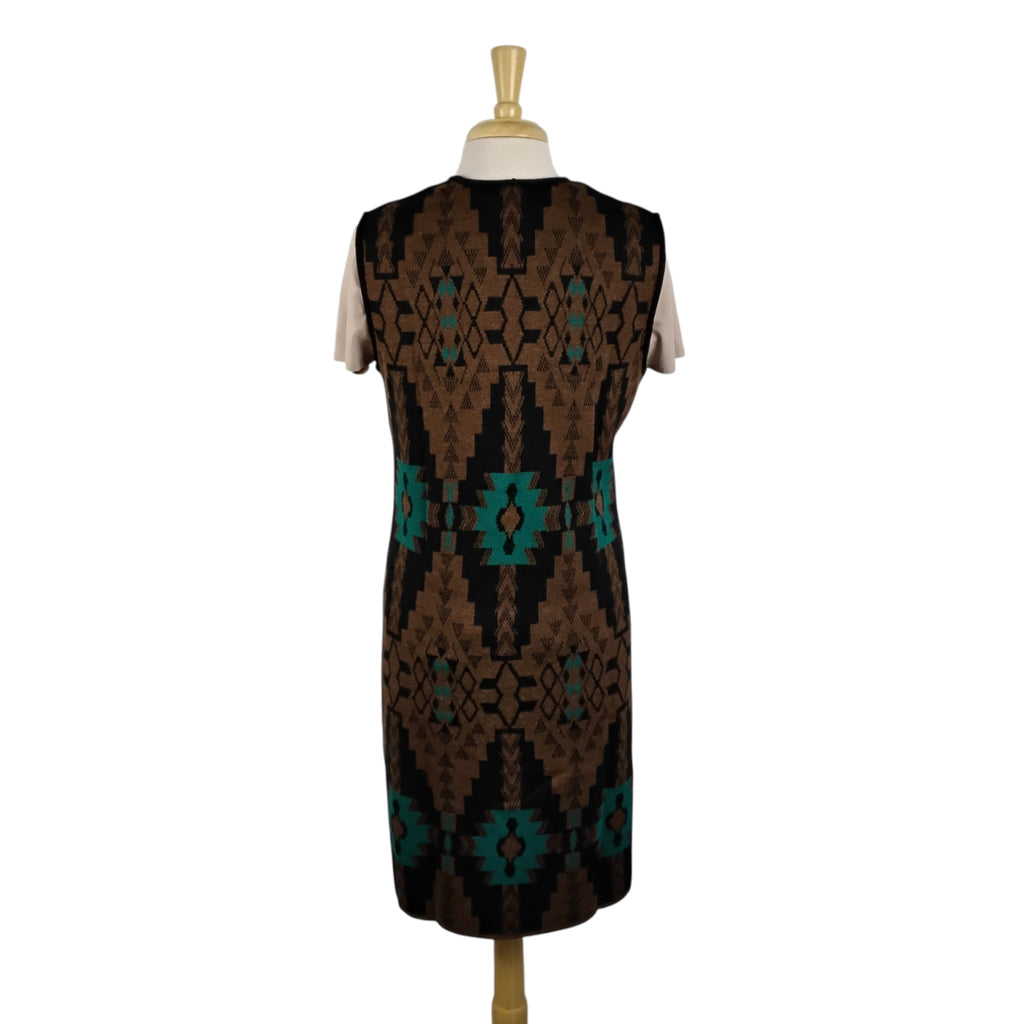 Geo Print Long Alpaca Knit Vest with Clasps