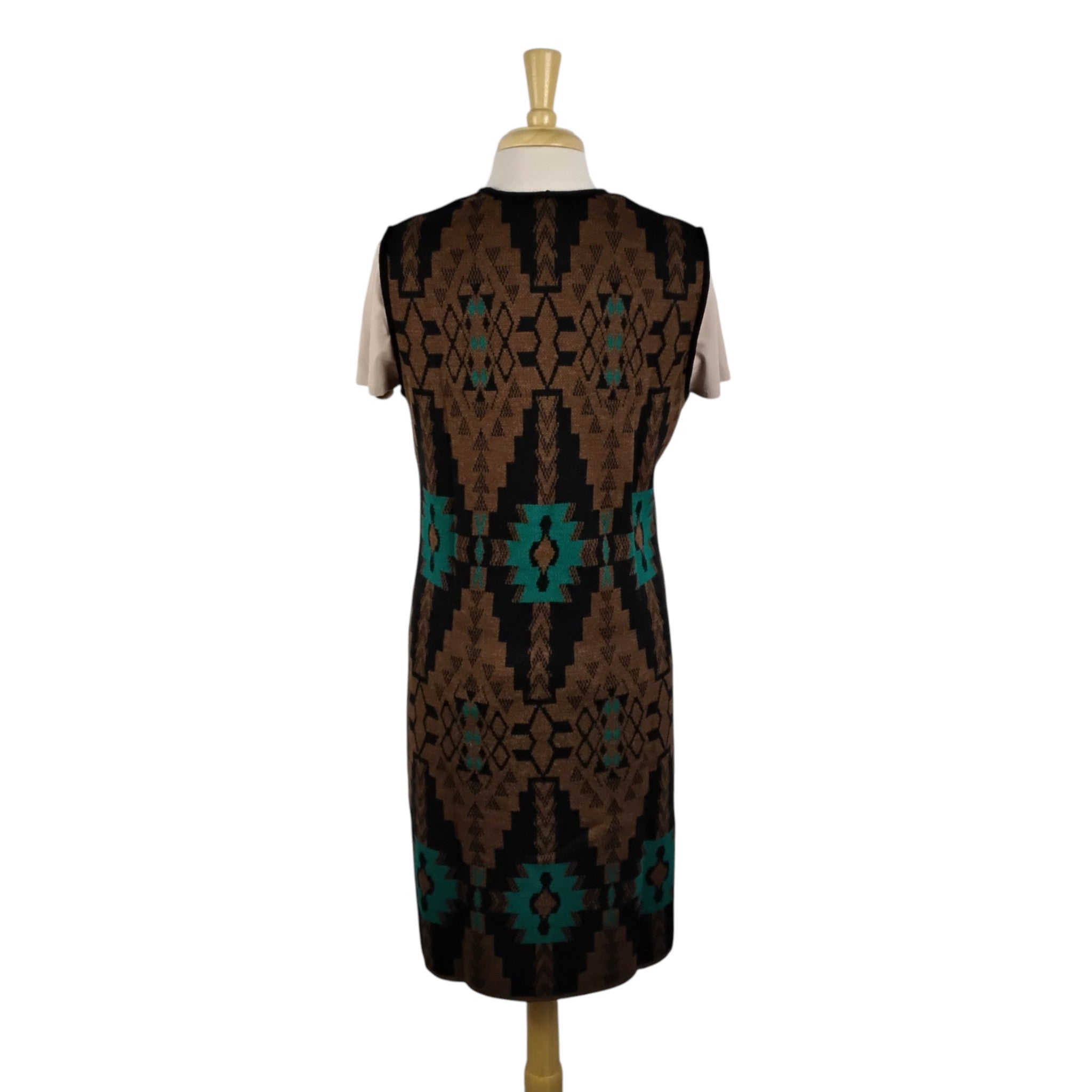 Geo Print Long Alpaca Knit Vest with Clasps