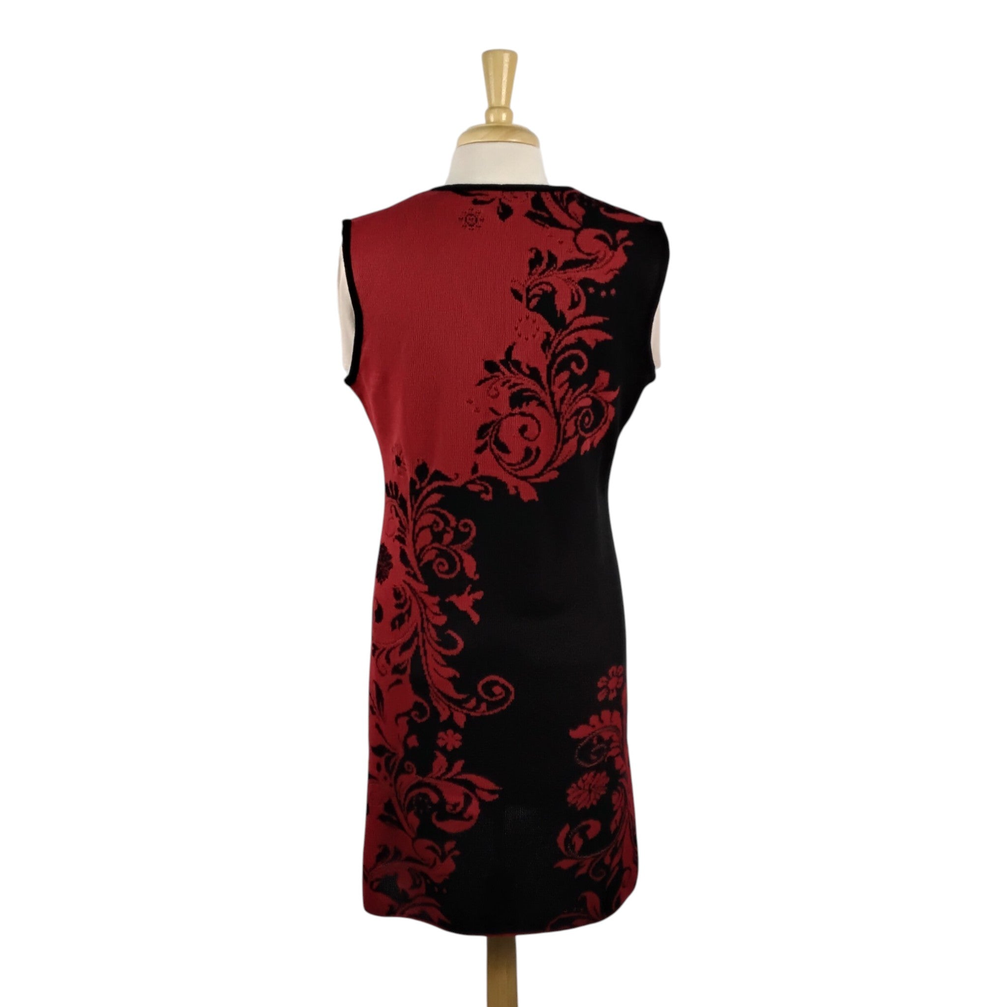 Loretta Long Red and Black Scroll Design Vest with Silver Clasps