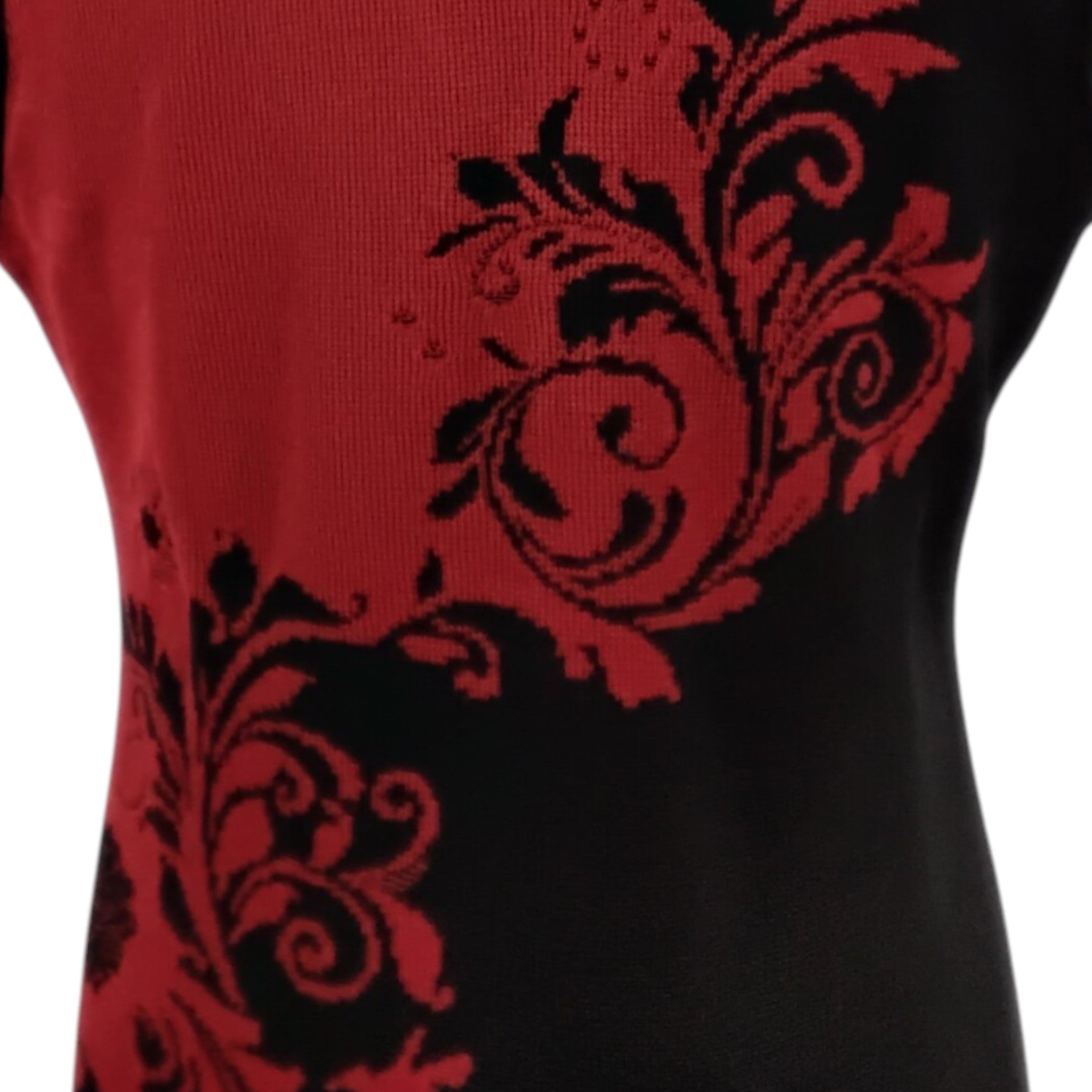 Loretta Long Red and Black Scroll Design Vest with Silver Clasps