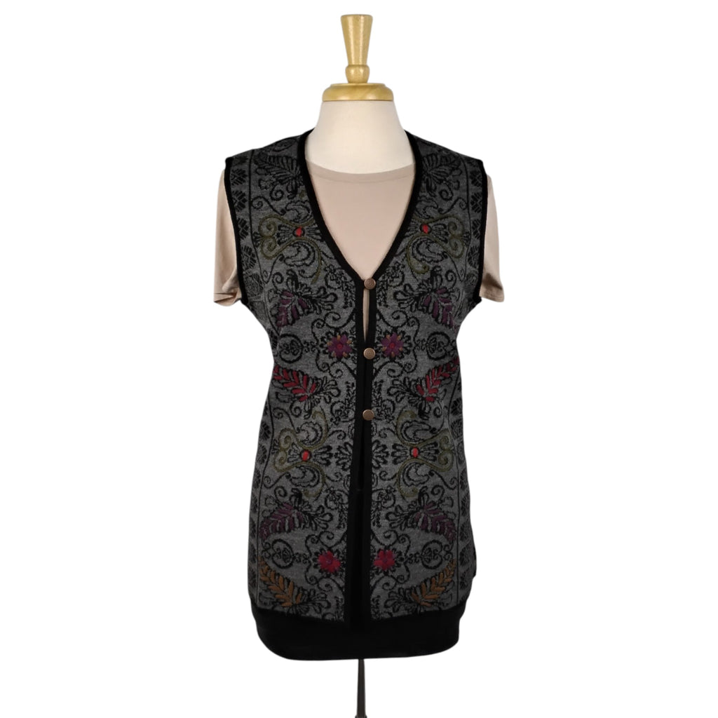 Andrea Scroll Pattern Short Vest with Three Button Open Front