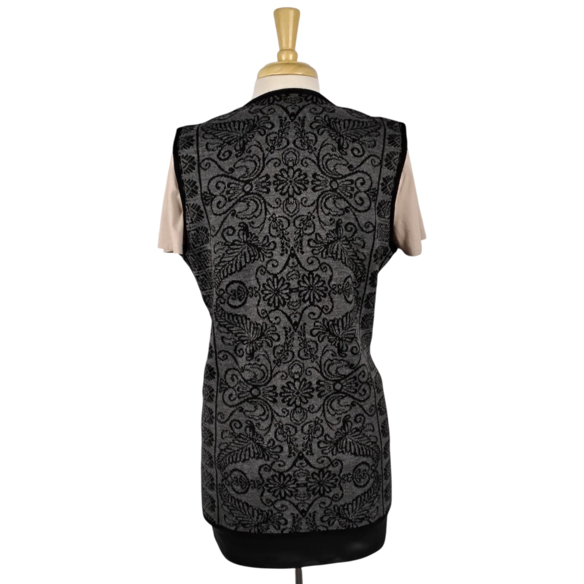 Andrea Scroll Pattern Short Vest with Three Button Open Front