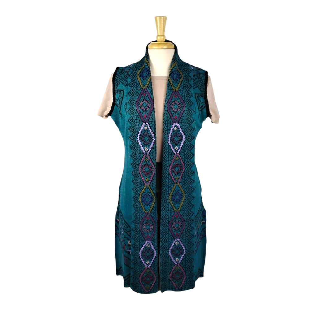 Olivia Design Long Open Front Sweater Vest with Lapels