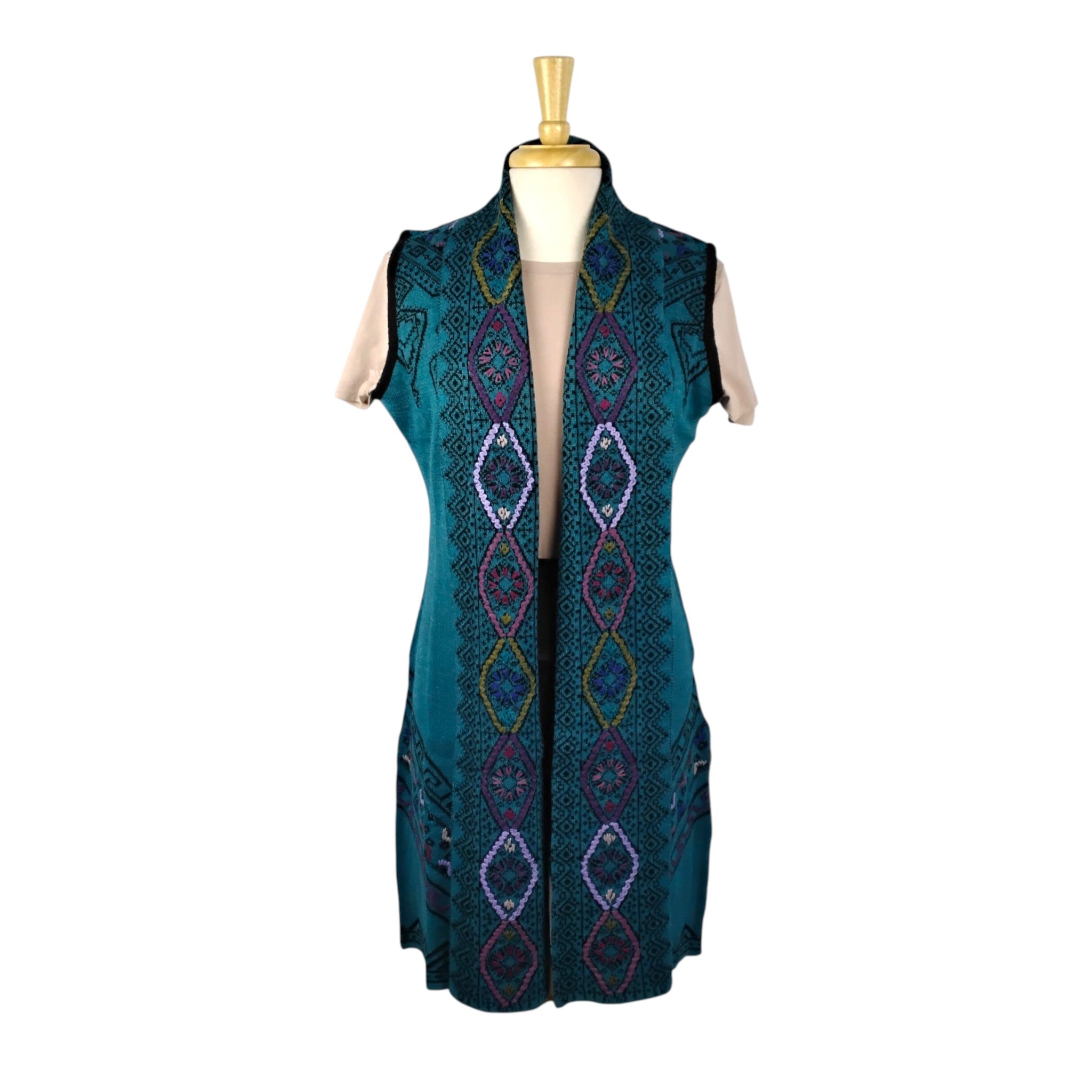 Olivia Design Long Open Front Sweater Vest with Lapels