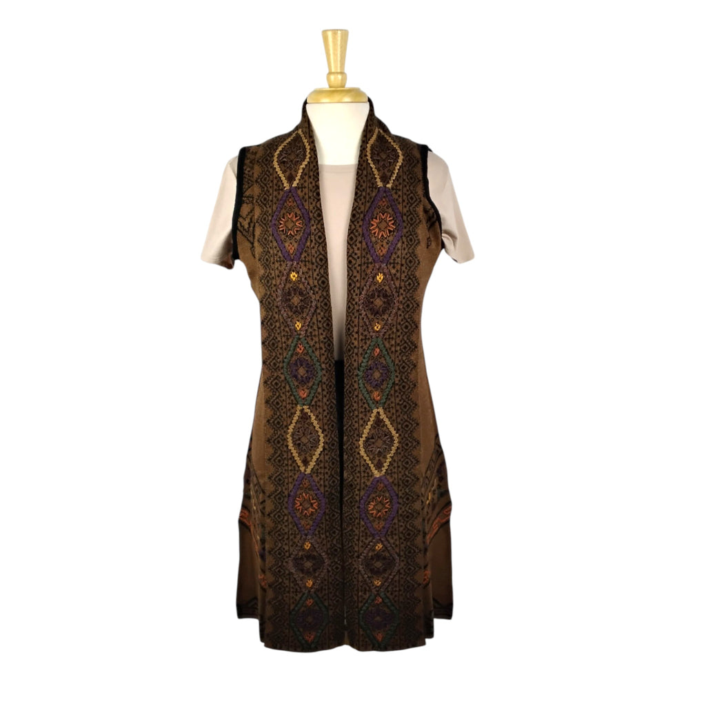 Olivia Design Long Open Front Sweater Vest with Lapels