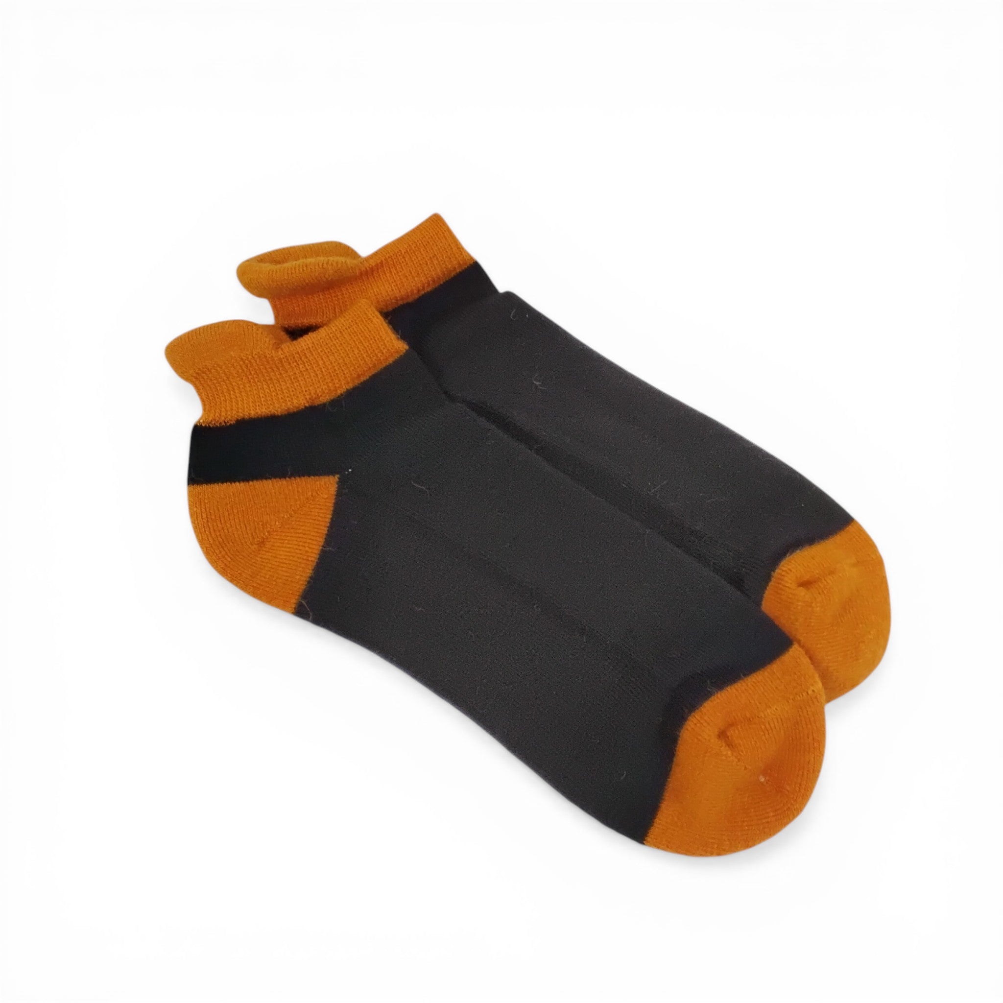 black and orange low-rise athletic socks with ankle tab 