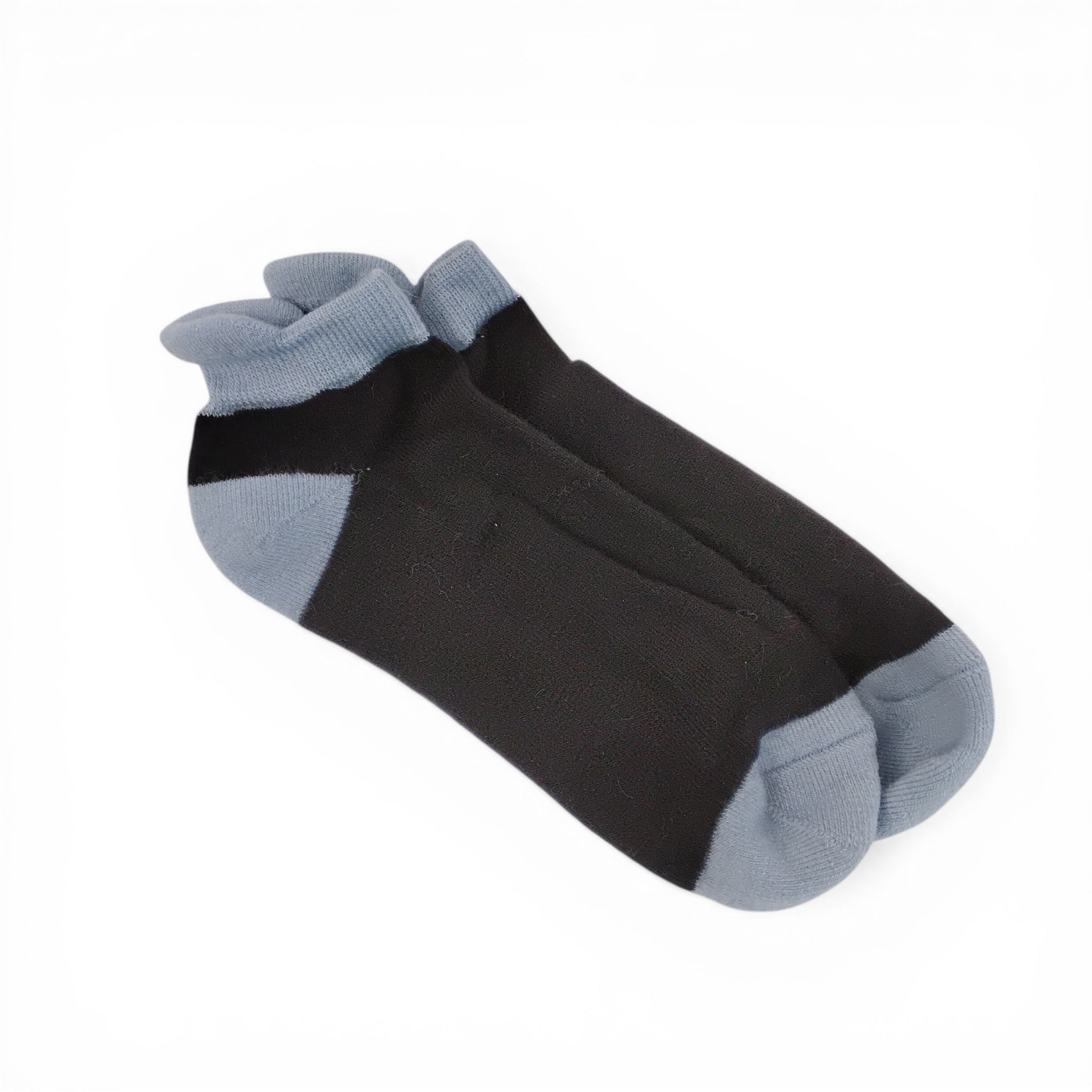 black and light blue low-rise athletic socks with ankle tab 