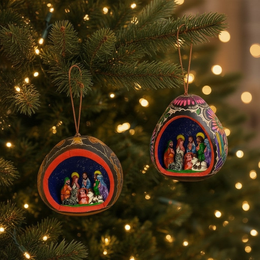 Premium Hand-Painted Nativity Gourd Ornament