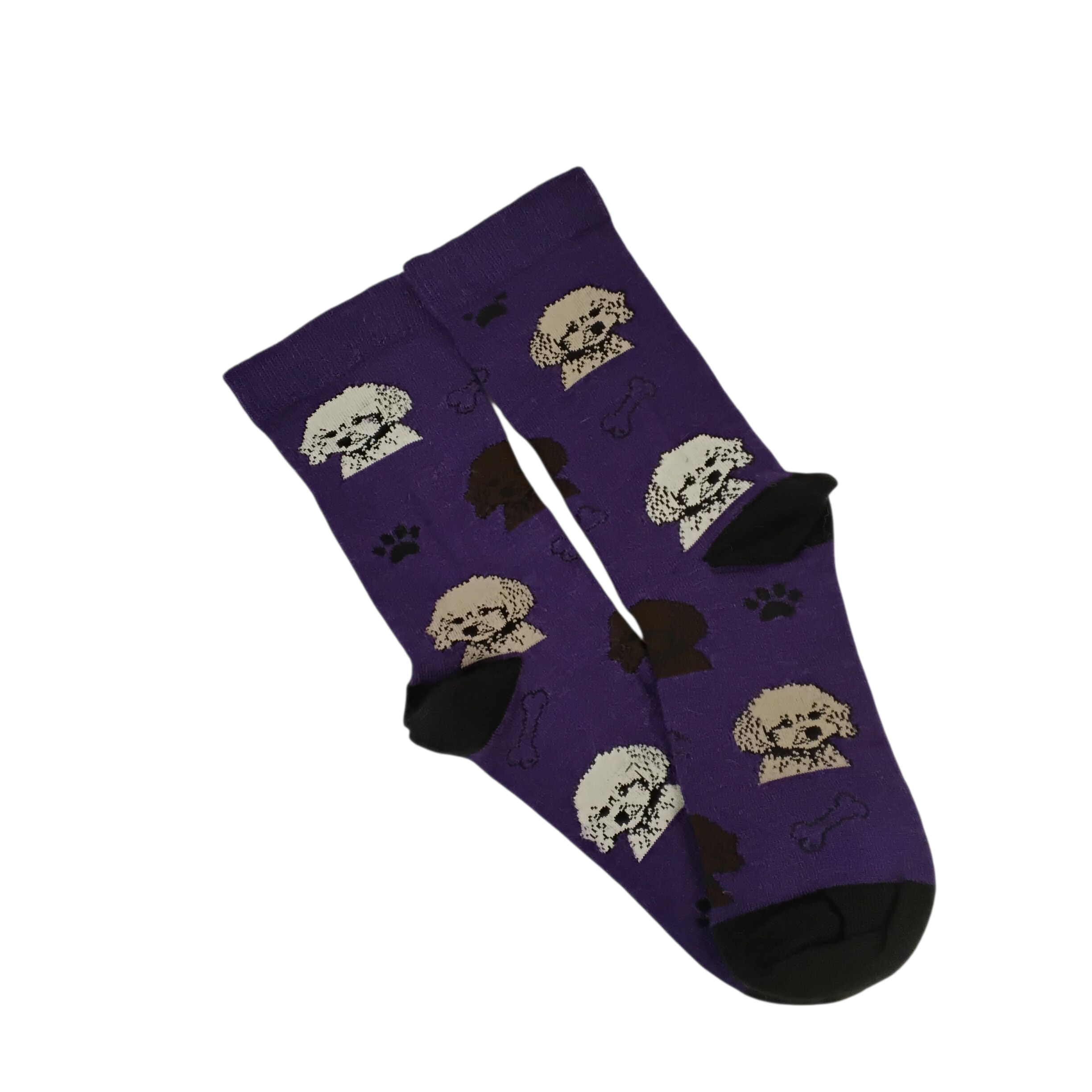 Purple Alpaca Socks with Bishon Frise Dog Design