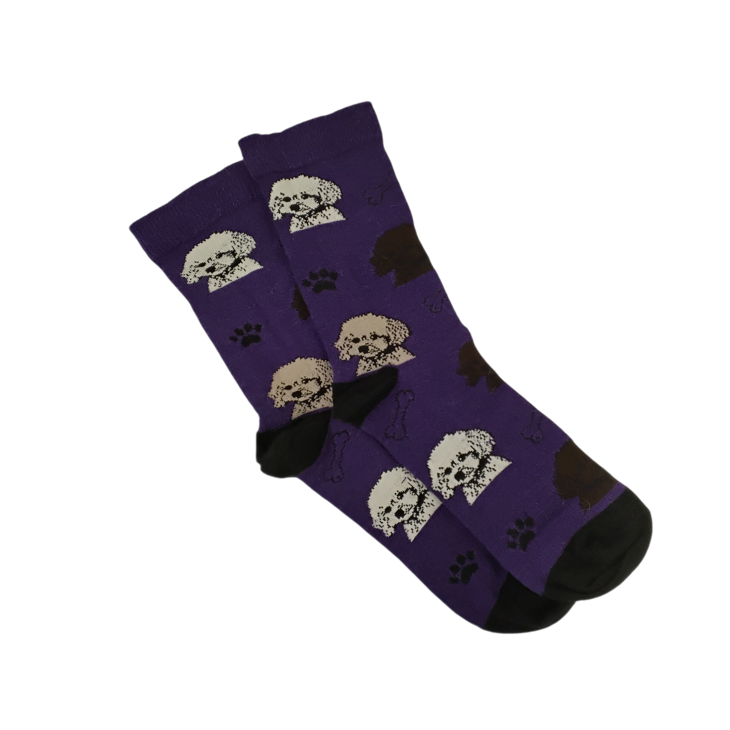 Purple Alpaca Socks with Bishon Frise Dog Design