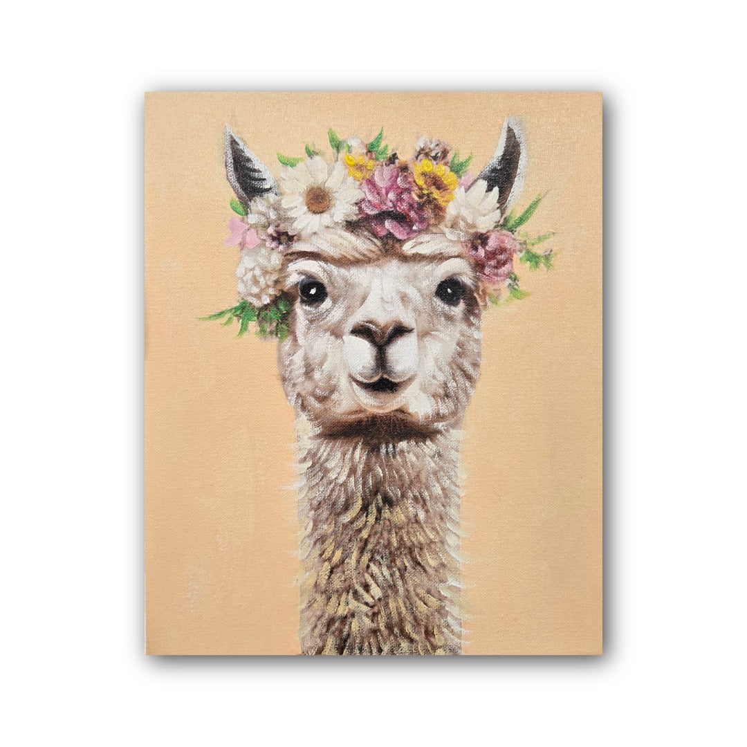 Painting of Alpaca with Crown of Flowers