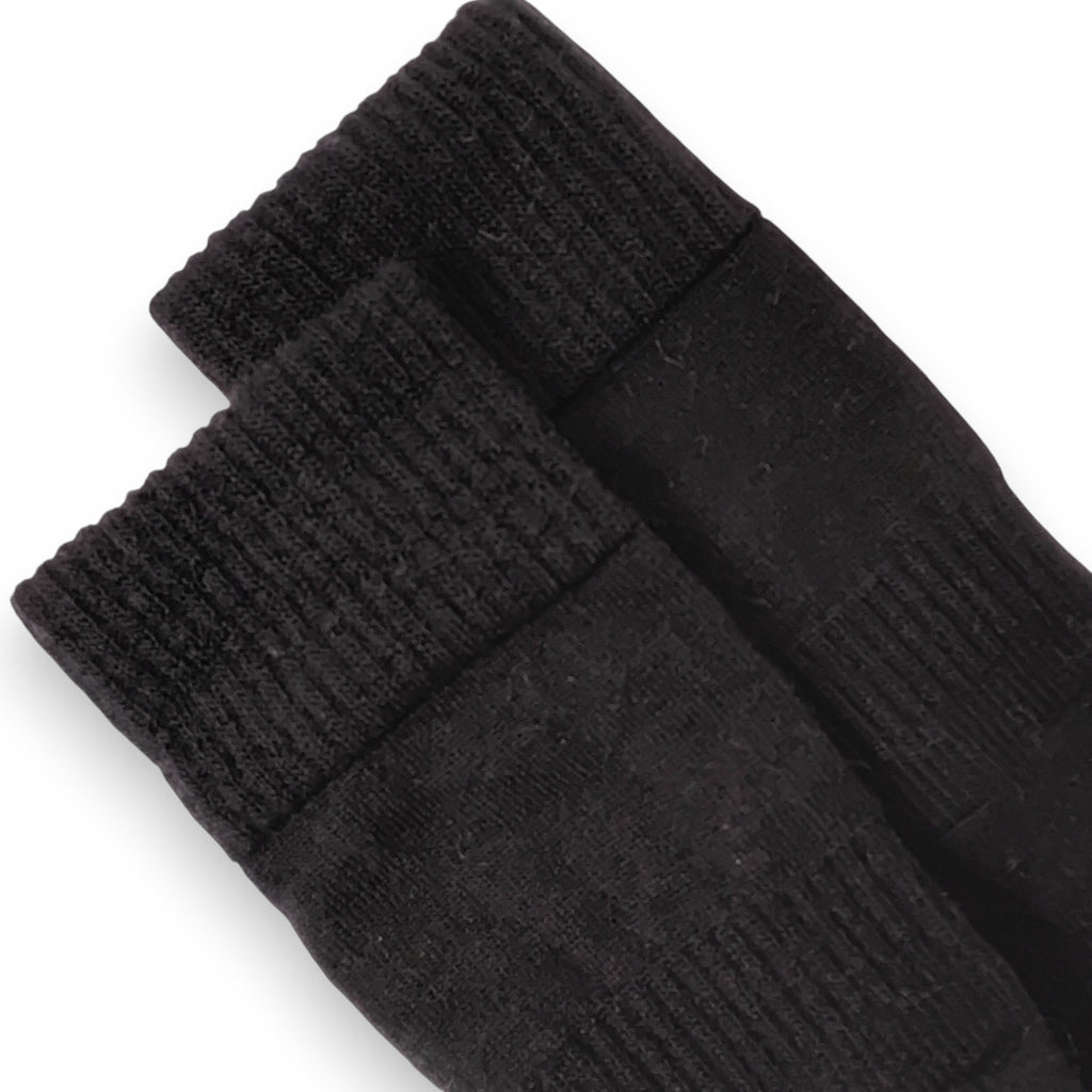 Close-up of black socks with ribbed cuffs on a white background
