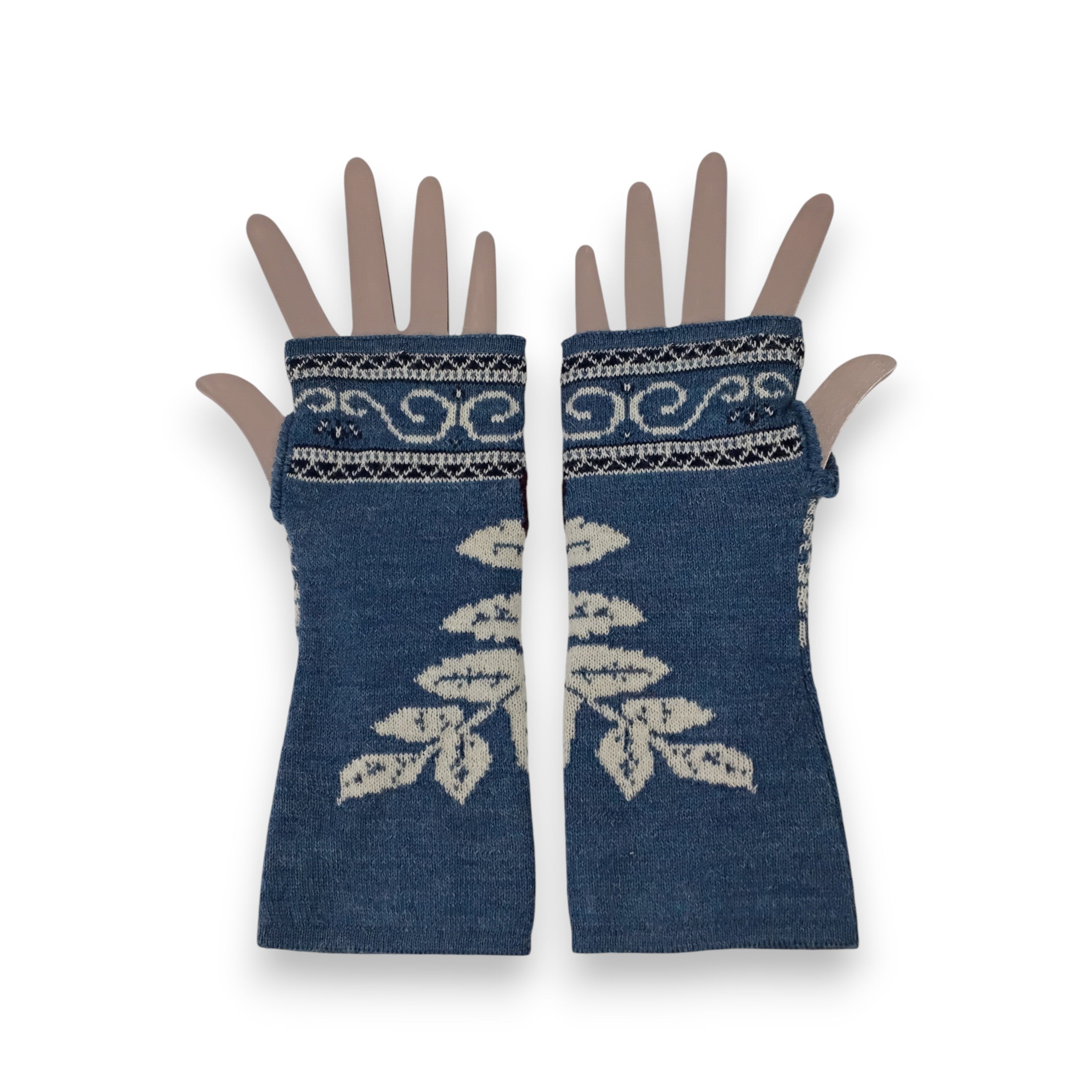 Blue Magnolia Gauntlet Style Fingerless Gloves
