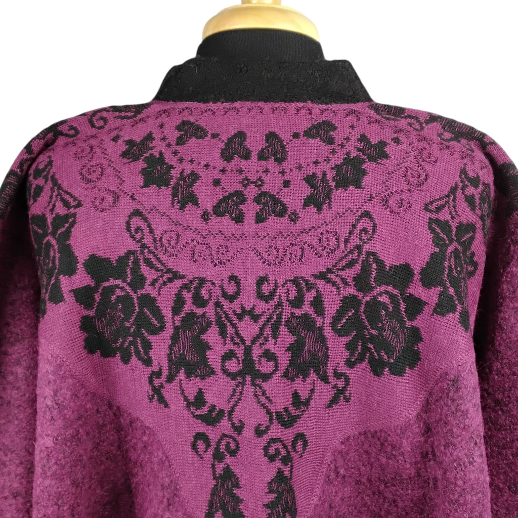 Alpaca Boucle Knit Poncho with Black Accents