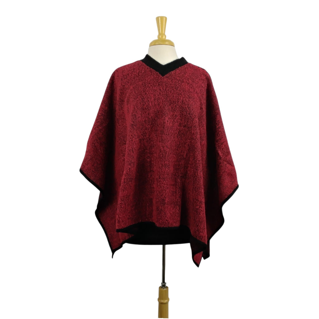 Alpaca Boucle Knit Poncho with Black Accents