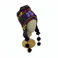 Alpaca Chullo Hat with Flowers and Pom Poms