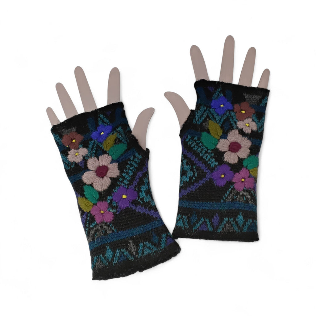 Flowered Knit Gauntlets