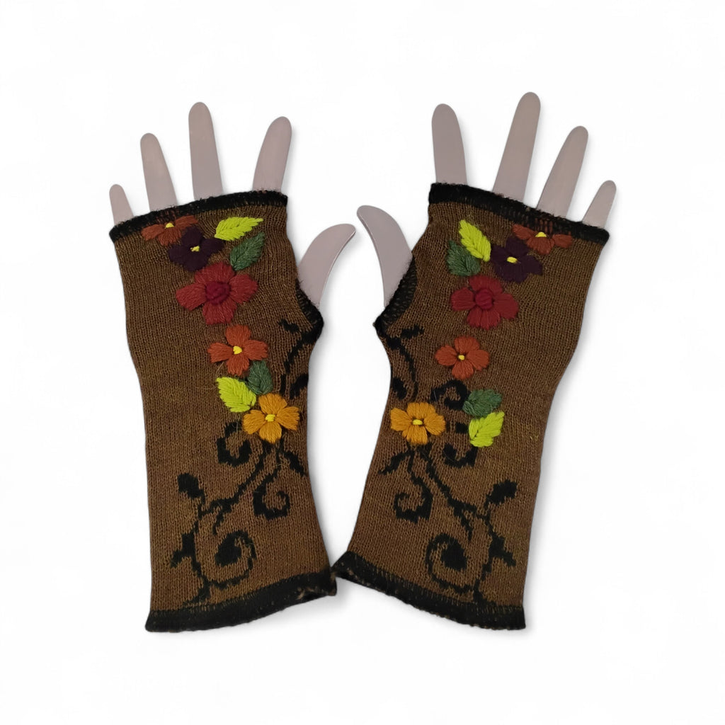 Flowered Knit Gauntlets