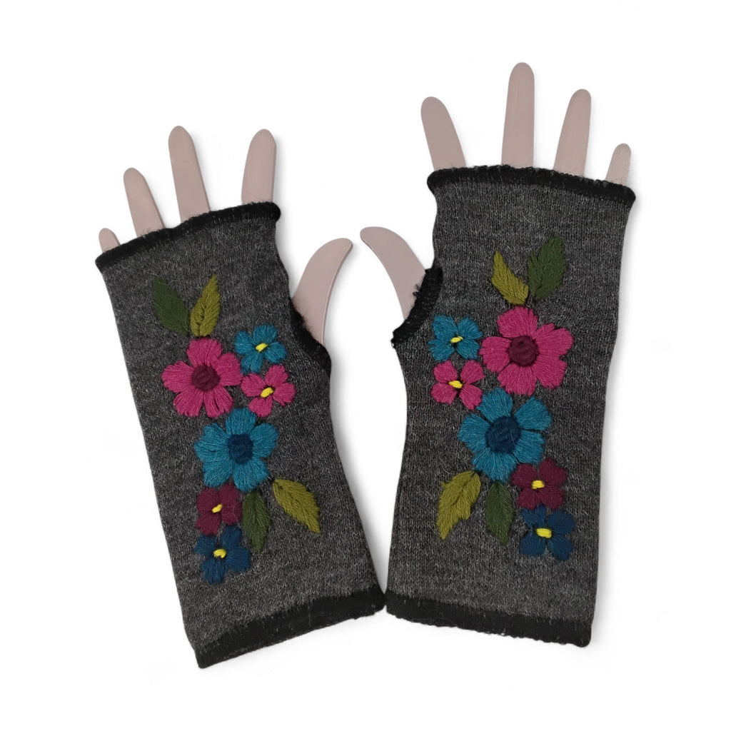 Flowered Knit Gauntlets