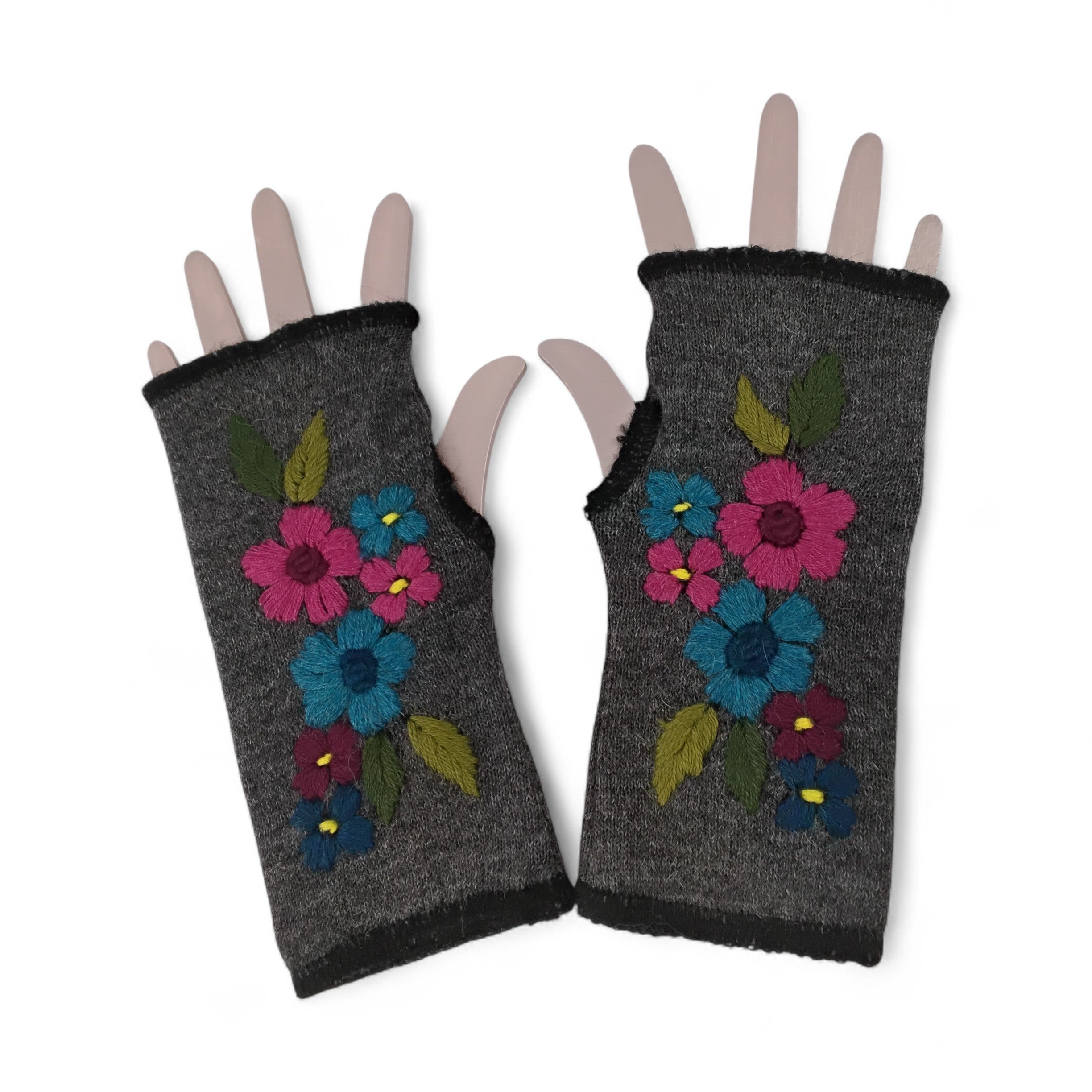 Flowered Knit Gauntlets