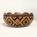 Hand-Carved and Hand-Painted Peruvian Gourd Bowl with Geometric Designs 7 inch