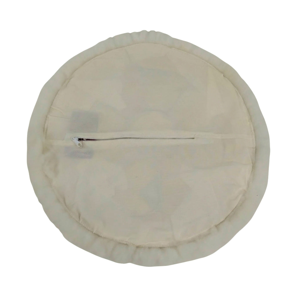 Natural Alpaca Fur Round Throw Pillow Cover with Tufted Geometric Design