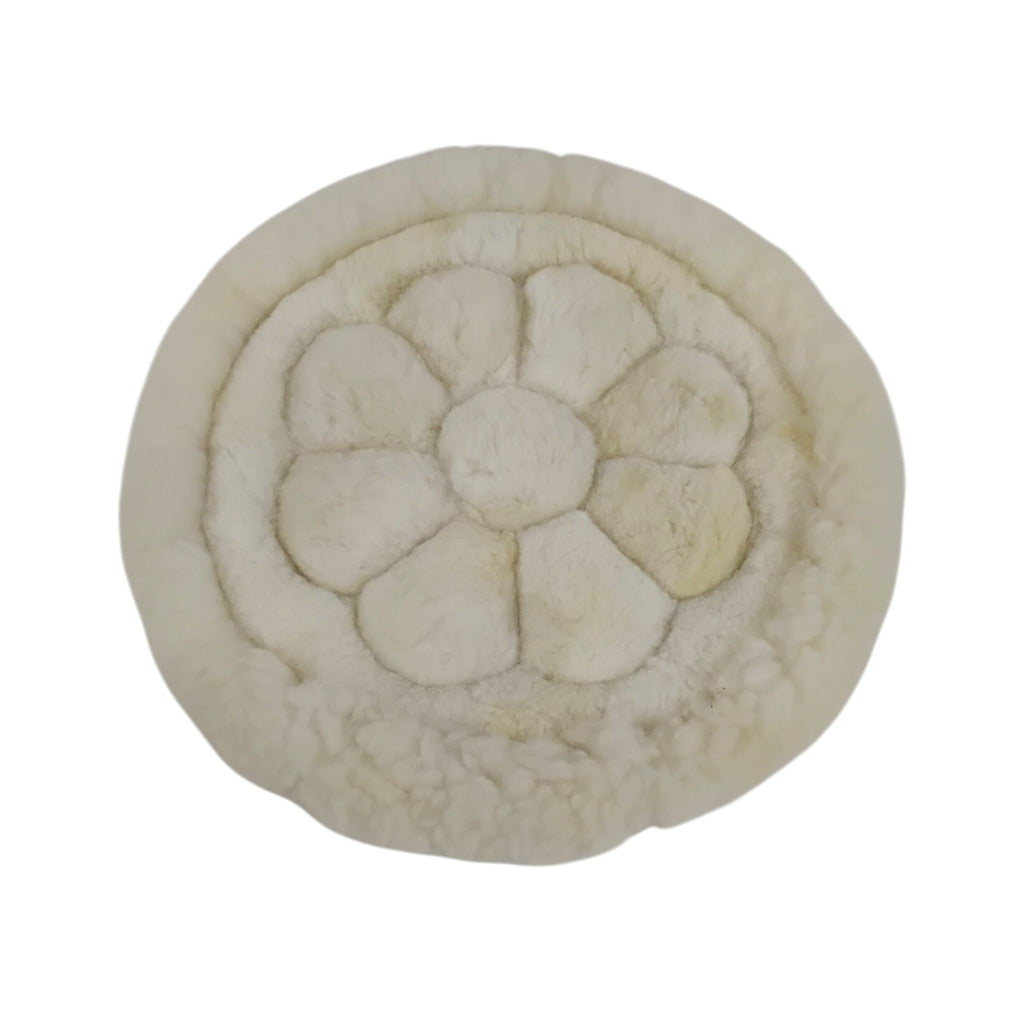 Natural Alpaca Fur Round Throw Pillow Cover with Tufted Geometric Design