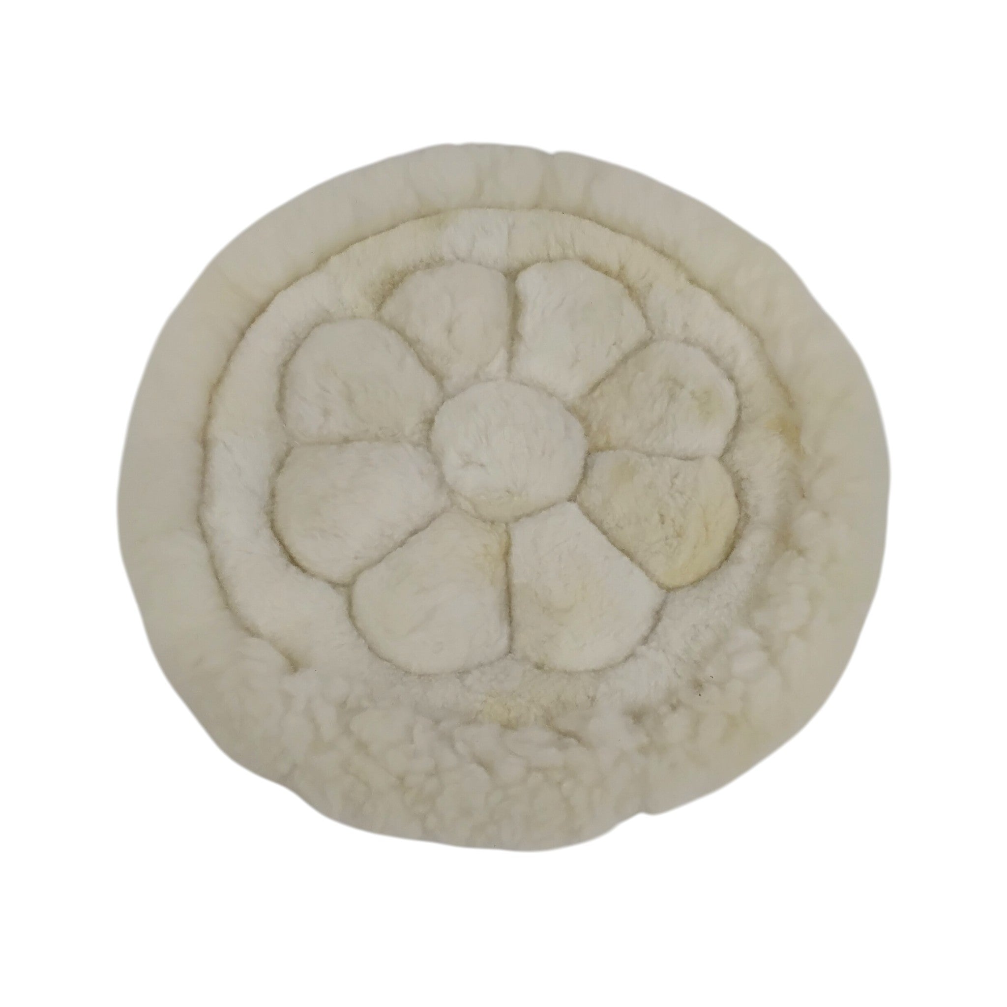 Natural Alpaca Fur Round Throw Pillow Cover with Tufted Geometric Design