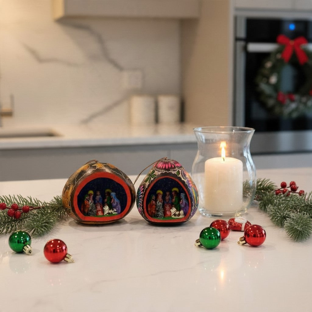 hand-crefted-nativity-gourds-in kitchen